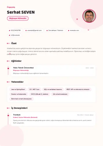 Bilgisayar Mühendisi CV Örnekleri cv indir